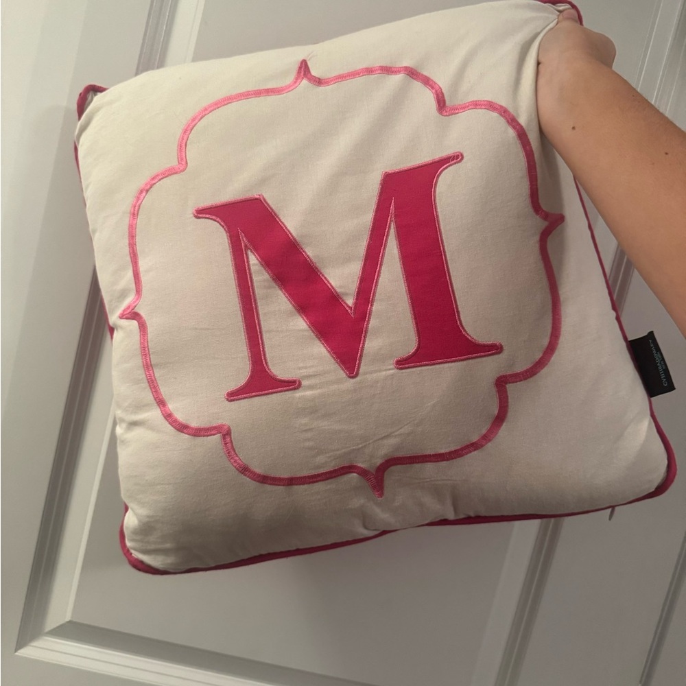 Pink and White Monogrammed Pillow
